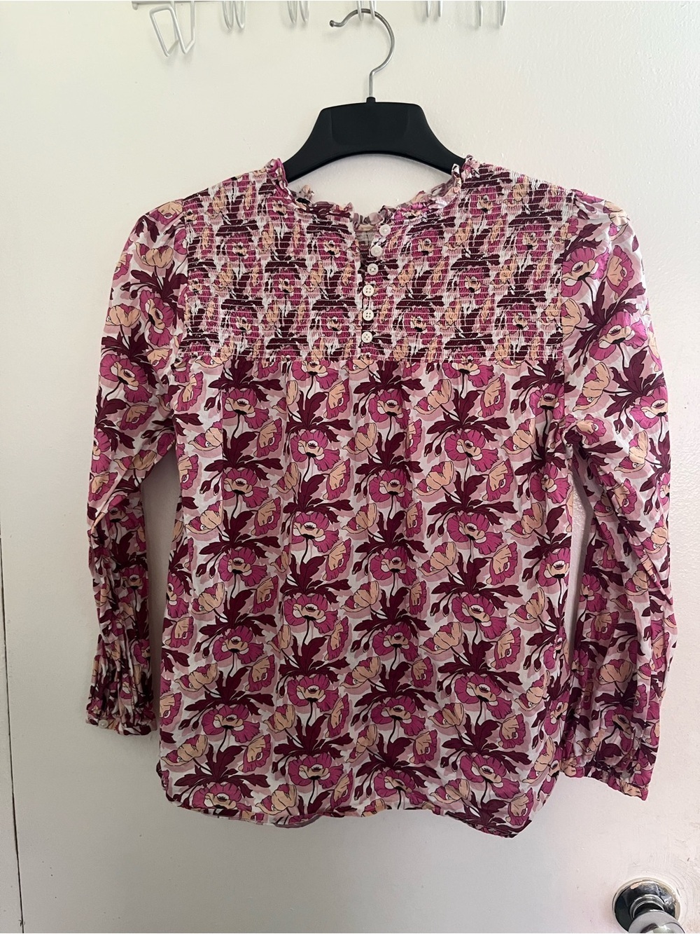 J. Crew Pink Floral Smocked Long-Sleeve Blouse - Picture 2 of 7